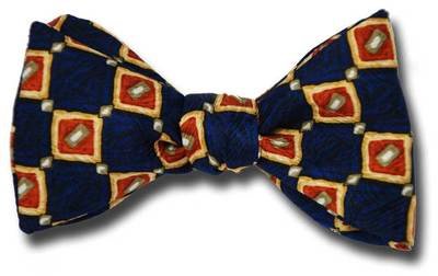 Blue Camel Checkerboard Silk Bow Tie