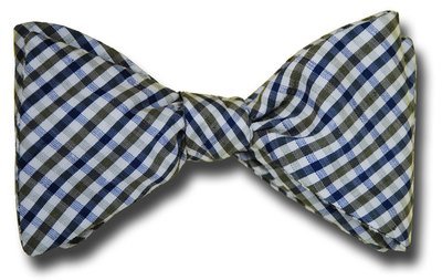 Preppy Blue, Grey/Green and White Tattersall Silk Bow Tie