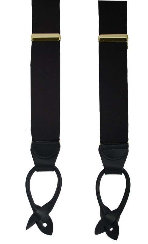 Men's Suspenders Solid Black Shantung Silk Braces