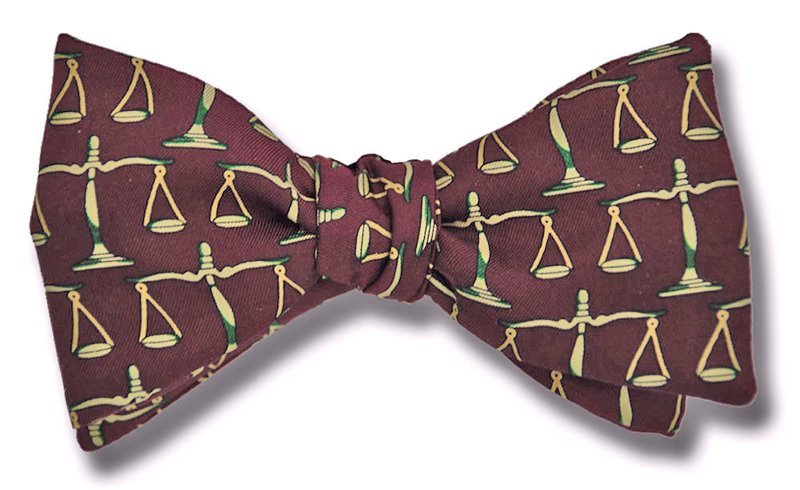 Scales of Justice on Burgundy Bow Tie