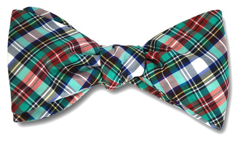 Jaunty Green Plaid Silk Bow Tie