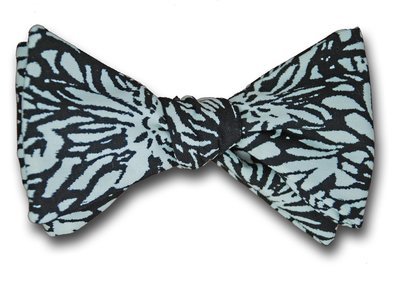 Black and White Silk Graphic Floral Bow Tie