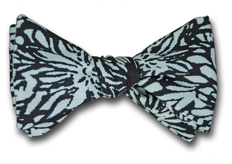 Black and White Silk Graphic Floral Bow Tie