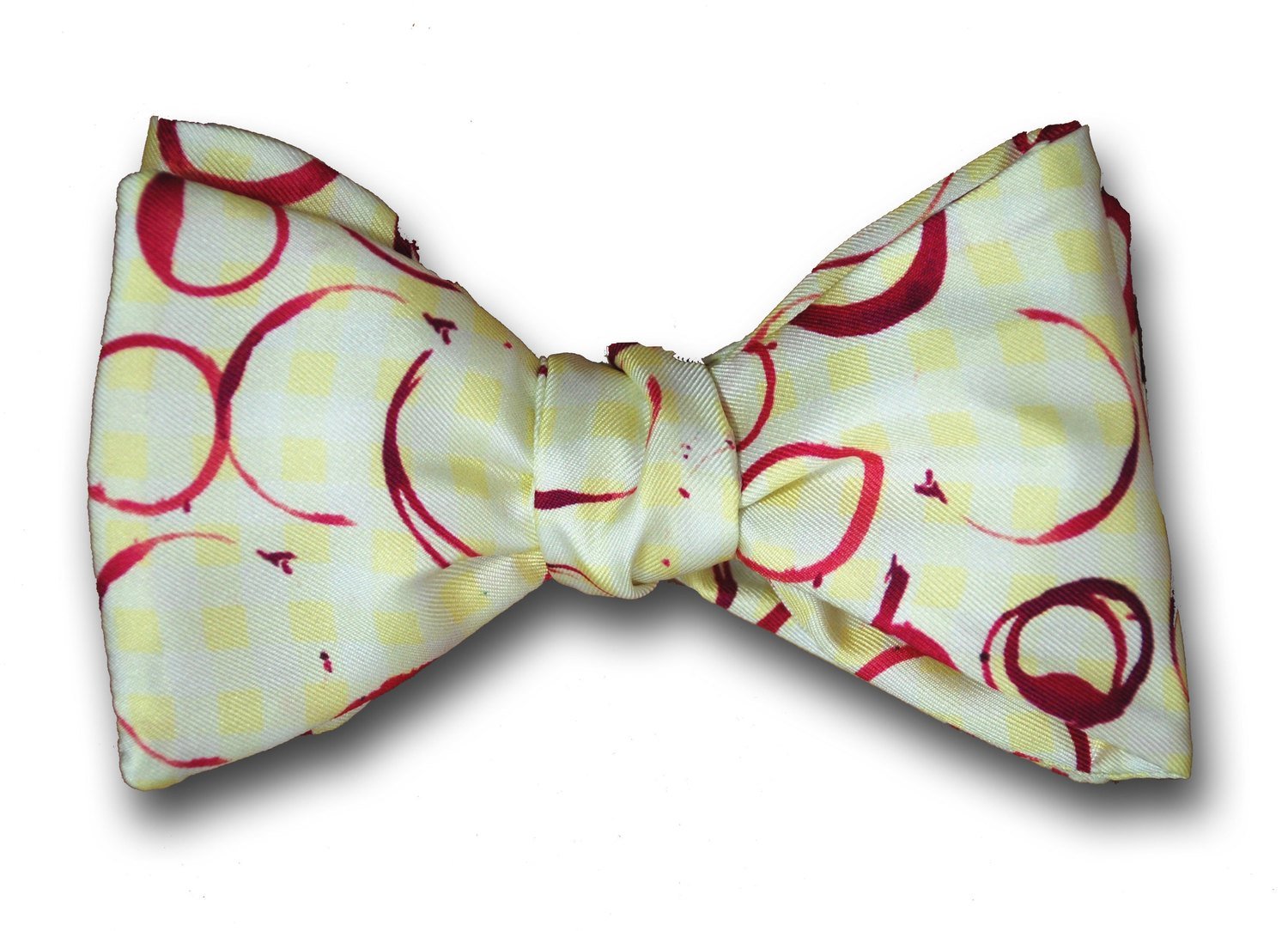 Wine Rings on Yellow Tablecloth Men's Silk Bow Tie