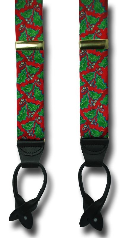 Men's Suspenders Christmas Holly Braces