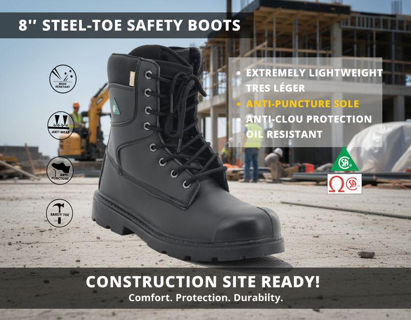 Botte de Securite/CSA/Logo vert/Cap D'acier/ safety boot/ metal toe/Oil Resistant