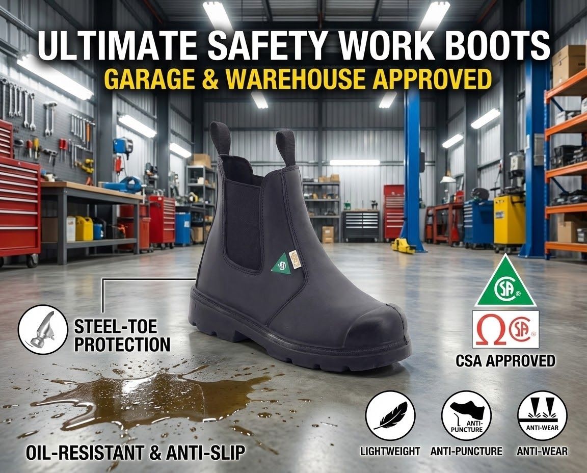 Botte des Securite - CSA - Logo Vert - Safety Boots - Safety Shoes - Oil Resistant - résistant à l'huile - Cap D'acier - Steel Toe - Anti Puncture - Anti crevaison