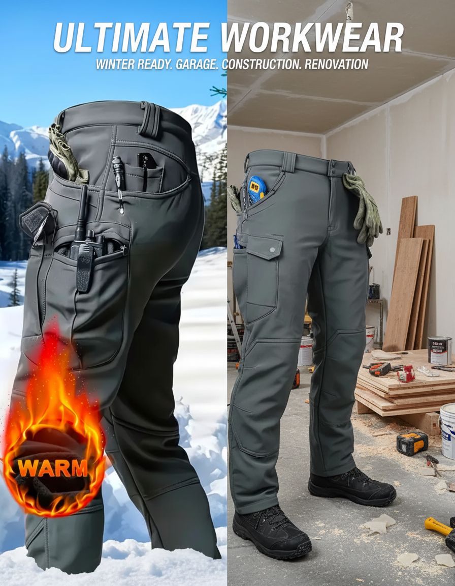 Pantalon d'hiver 10 poches en molleton, pantalon de randonnée dans la neige, pantalon softshell chaud et résistant à l'eau.