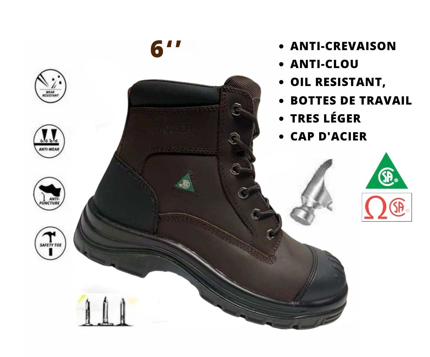 Botte de Travail 6" haut/ Certifie / CSA/ Safety Boots 6" height / Certified