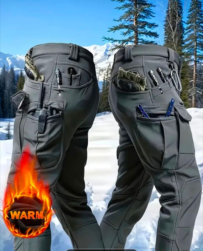 Pantalon d'hiver 10 poches en molleton, pantalon de randonnée dans la neige, pantalon softshell chaud et résistant à l'eau.