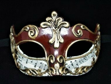 Máscara partitura rojo y oro