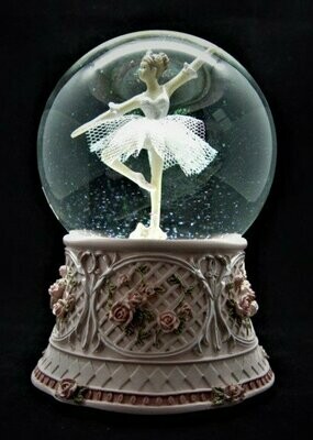 Bola de cristal con música y bailarina blanca 18cm.