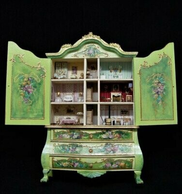 Mueble con casita de muñecas en miniatura