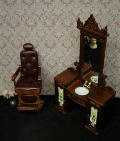 Conjunto de lavabo y sillón de barbero en miniatura