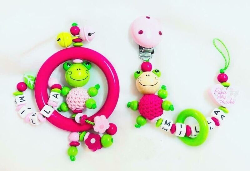 Schnullerkette und Greifring, Frosch Papas große Liebe Schnullerkette und Greifring, Frosch Papas große Liebe