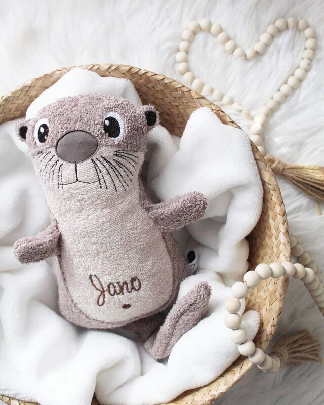Spieluhr Otter oder Kuscheltier Otter, Otter Junge, Otter aus Plüsch mit Name, Spieluhr für Kinder, Spieluhr Otter Baby, personalisierte Spieluhr Otter junge, Otter Spieluhr, spieluhrfrottee