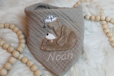 Musselin Halstuch Baby Maritim Bär Personalisiert NOAH Musselin Halstuch Baby Maritim Bär Personalisiert NOAH