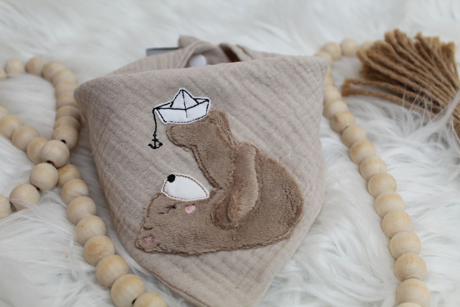 Musselin Halstuch Baby Schaukelbär mit Boot