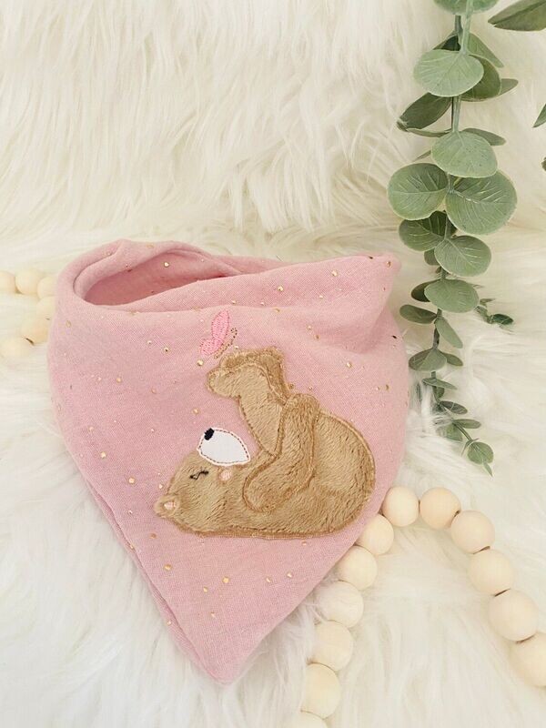 Musselin Halstuch Bär mit Schmetterling musselin halstuch bestickt, musselintuch baby, musselinhalstuch kinder, personalisiertes musselinhalstuch für kinder, geschenke zur geburt, musselin, musselinhalstuch für kinder, personalisiertes halstuch kinder, babygeschenke zur geburt, musselin halstuch bär mit schmetterling rosa