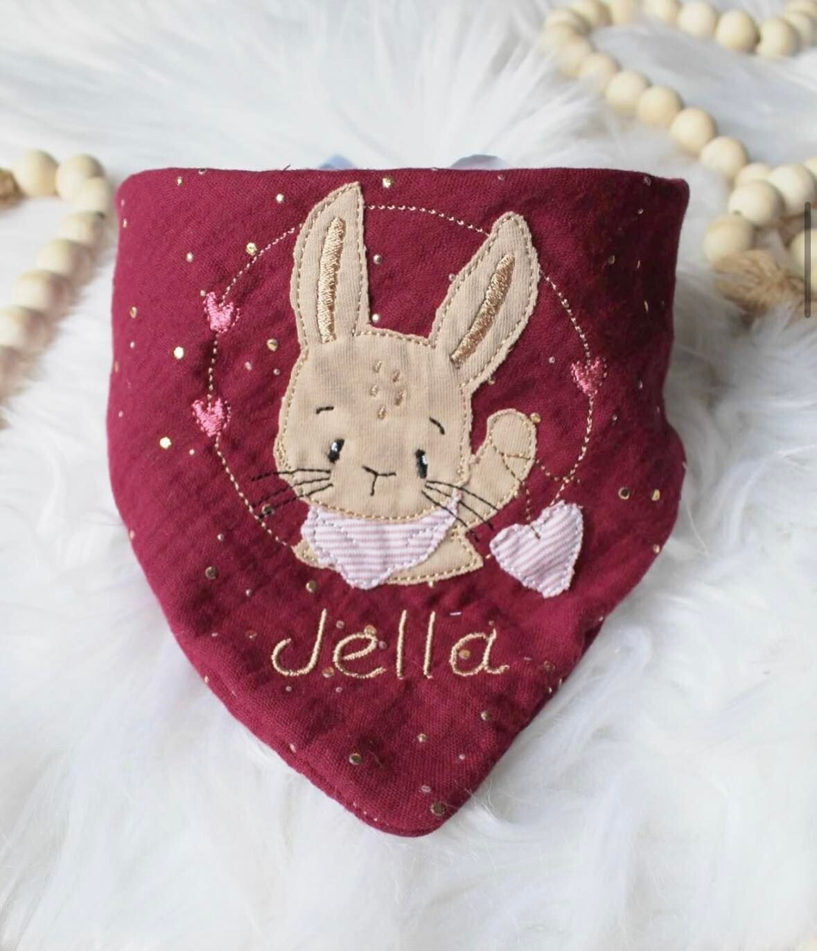 Musselin Halstuch Baby Hase mit Herzanhänger Musselin Halstuch Baby Hase mit Herzanhänger
