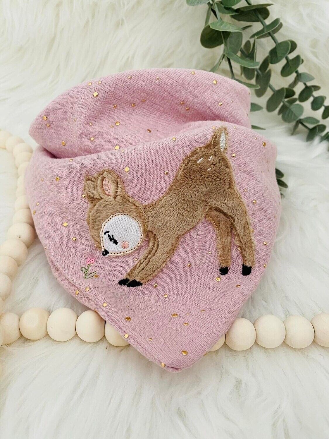 Musselin Halstuch Reh musselin halstuch reh bestickt, reh musselintuch baby, musselinhalstuch kinder, personalisiertes musselinhalstuch für kinder, geschenke zur geburt, musselin, musselinhalstuch für kinder, personalisiertes halstuch kinder, babygeschenke zur geburt, musselin halstuch reh rosa
