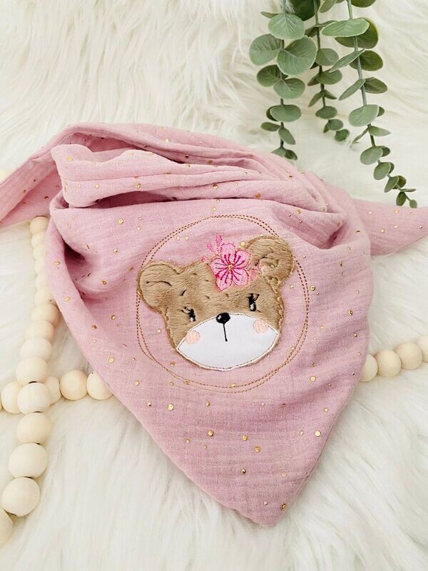 Musselin Halstuch Bohobär musselin halstuch bestickt, musselintuch baby, musselinhalstuch kinder, personalisiertes musselinhalstuch für kinder, geschenke zur geburt, musselin, musselinhalstuch für kinder, personalisiertes halstuch kinder, babygeschenke zur geburt, musselin halstuch bohobär mädchen rosa