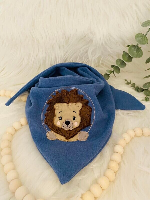 Musselin Halstuch Löwe musselin halstuch bestickt, musselintuch baby, musselinhalstuch kinder, personalisiertes musselinhalstuch für kinder, geschenke zur geburt, musselin, musselinhalstuch für kinder, personalisiertes halstuch kinder, babygeschenke zur geburt, musselin halstuch löwe blau