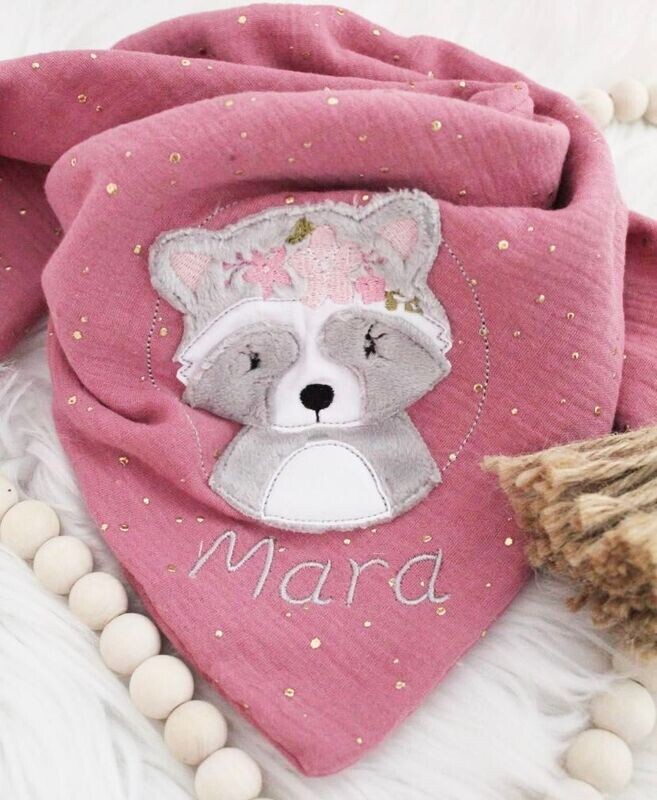 Musselin Halstuch Bohowaschbär musselin halstuch bestickt, besticktes musselin halstuch, musselintuch baby, musselinhalstuch kinder, personalisiertes musselin halstuch für kinder, geschenke zur geburt, musselin, musselinstoff, musselinhalstuch für kinder, personalisiertes halstuch kinder, babygeschenke zur geburt, musselin halstuch waschbär