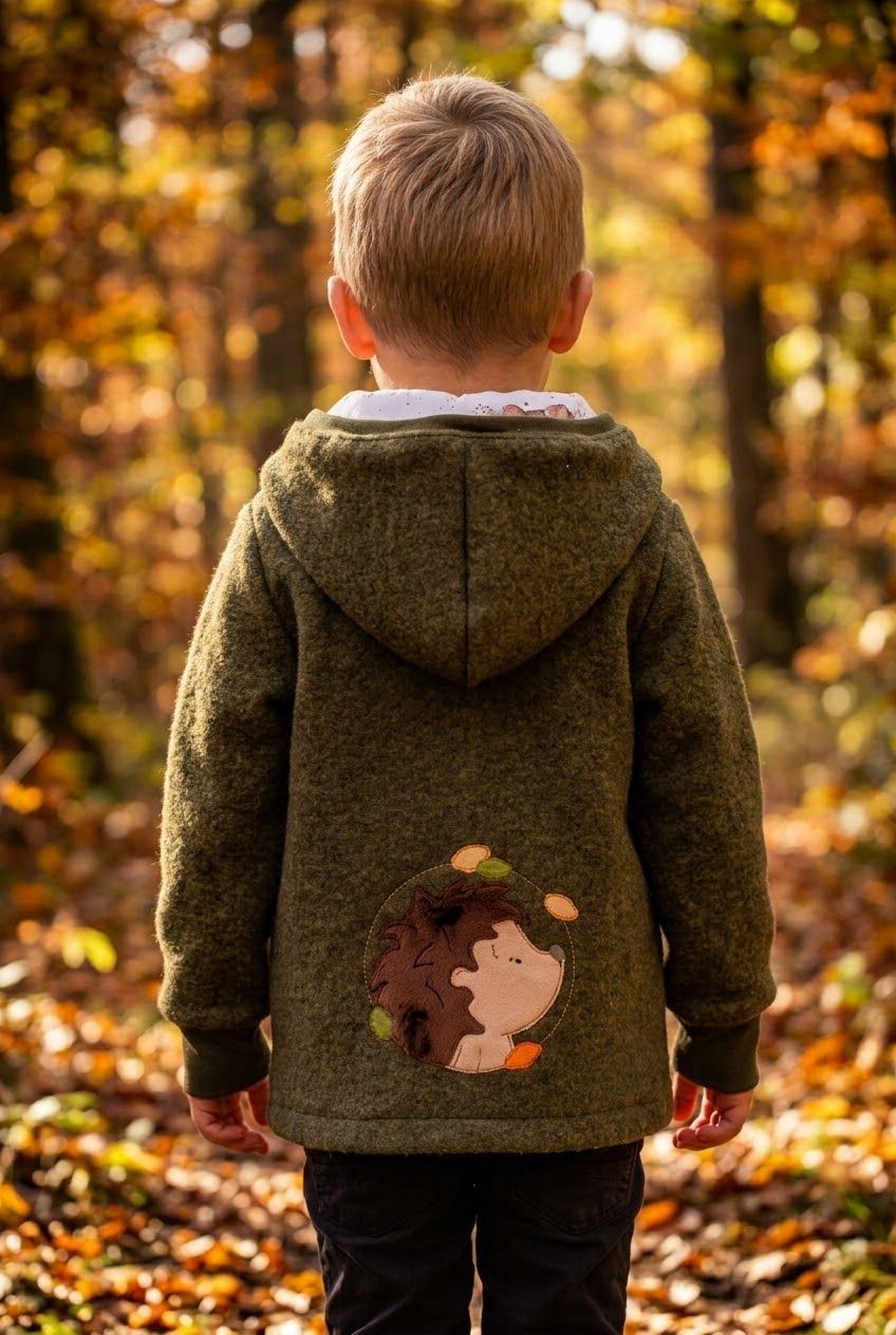 Wollwalkjacke Igel im Blätterkranz Gr. 104 Wollwalkjacke Igel im Blätterkranz Gr. 104