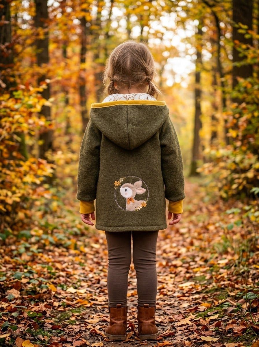 Wollwalkjacke Reh mit Blumenkranz Gr. 116 Wollwalkjacke Reh mit Blumenkranz Gr. 116