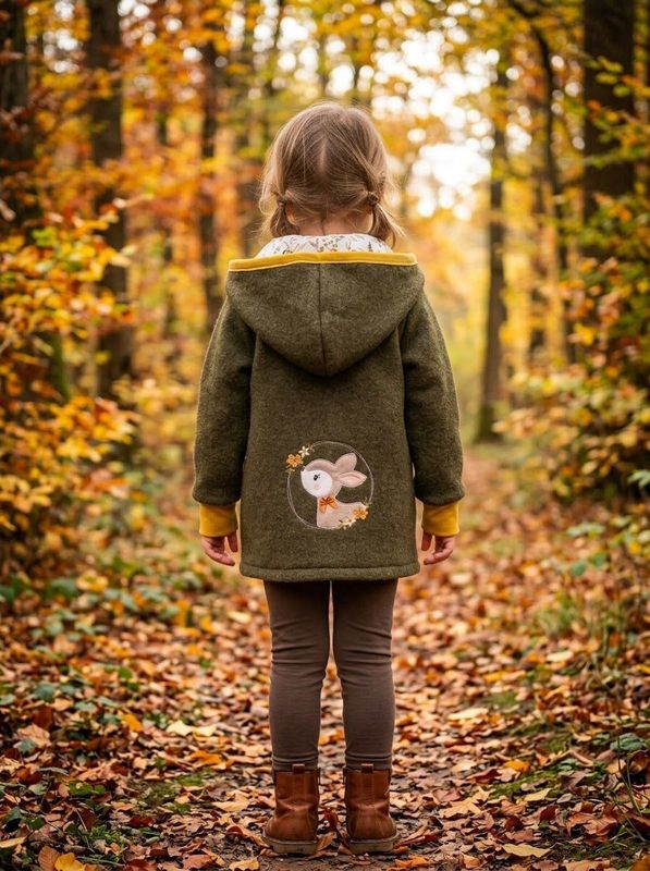 Wollwalkjacke Reh mit Blumenkranz Gr. 116 Wollwalkjacke Reh mit Blumenkranz Gr. 116