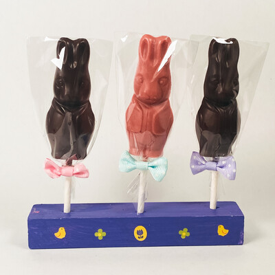 Sugar-free Milk Chocolate & Strawberry White Chocolate Bunny Lollipop 3 Pack