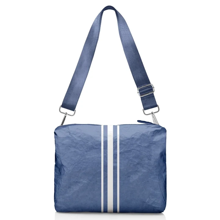 Crossbody Purse  - Shimmer Navy with White Stripes