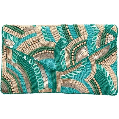 Turq/Nude Beaded Swirl Clutch
