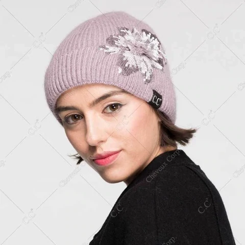 Sequin Flower Beanie