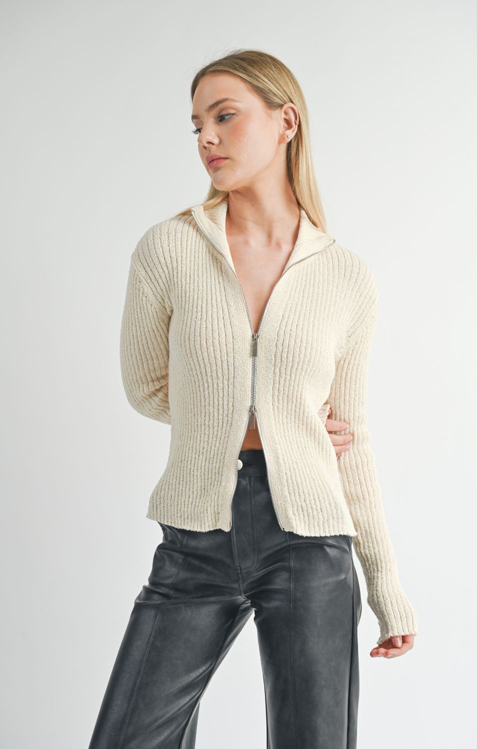 Tori Ribbed Zip-Up Cardi