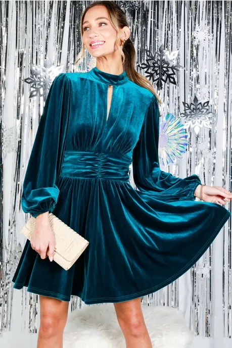 Mock Neck Velvet Mini Dress