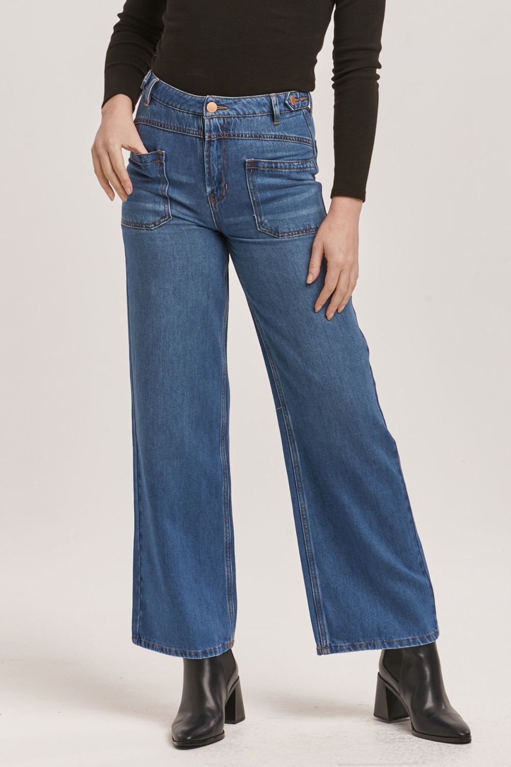 Doja Wide Leg Ankle Jean - Peninsula Wash
