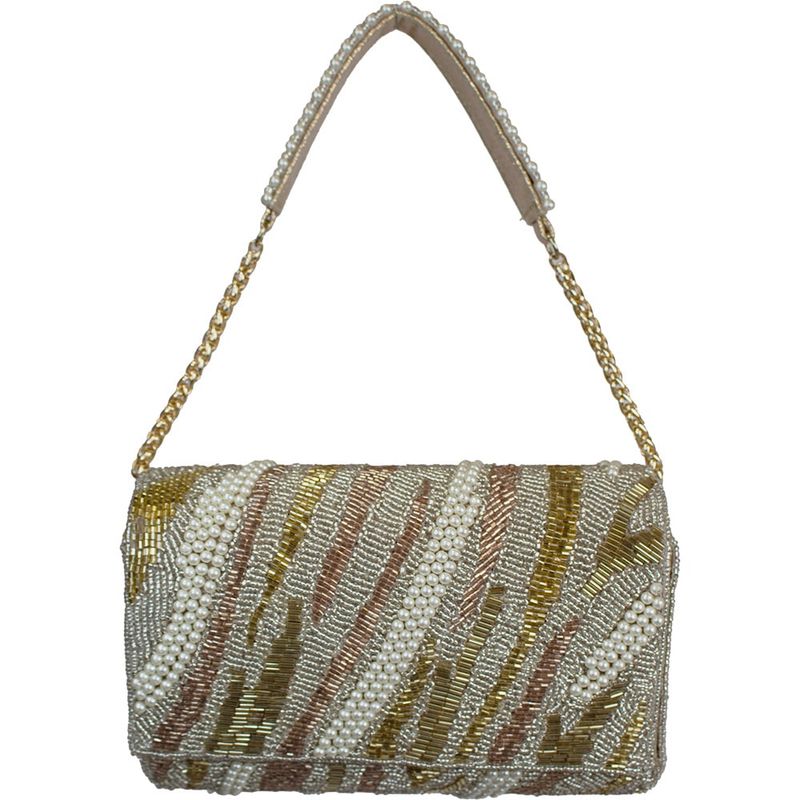 Tri-Color Hard Beaded Clutch with Pearls