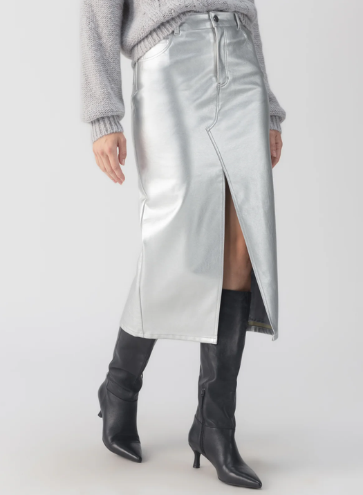 MAX CS0443GB3 Leather Like Midi Skirt