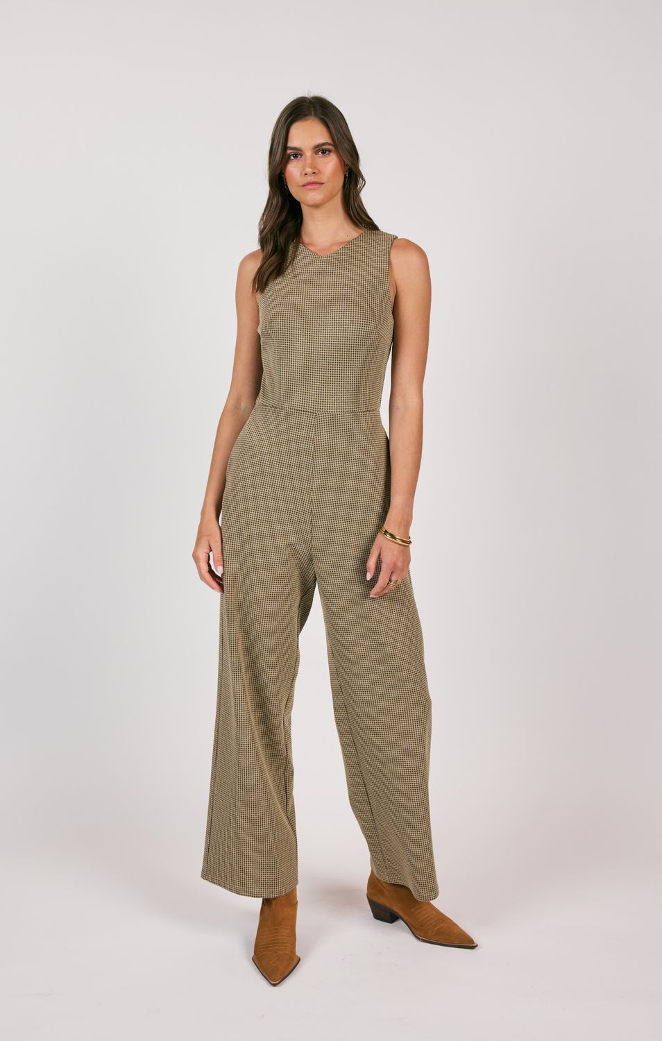 Be Gentle V-Neck Houndstooth Jumpsuit