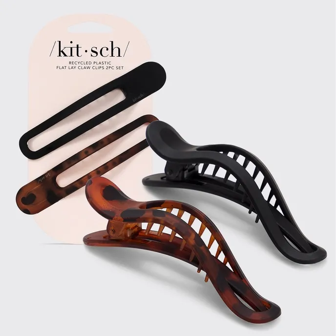 Flat Lay Curved Claw Clip 2pc - Blk &amp; Tort