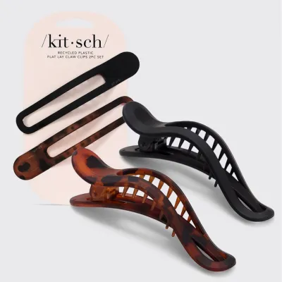Flat Lay Curved Claw Clip 2pc - Blk &amp; Tort
