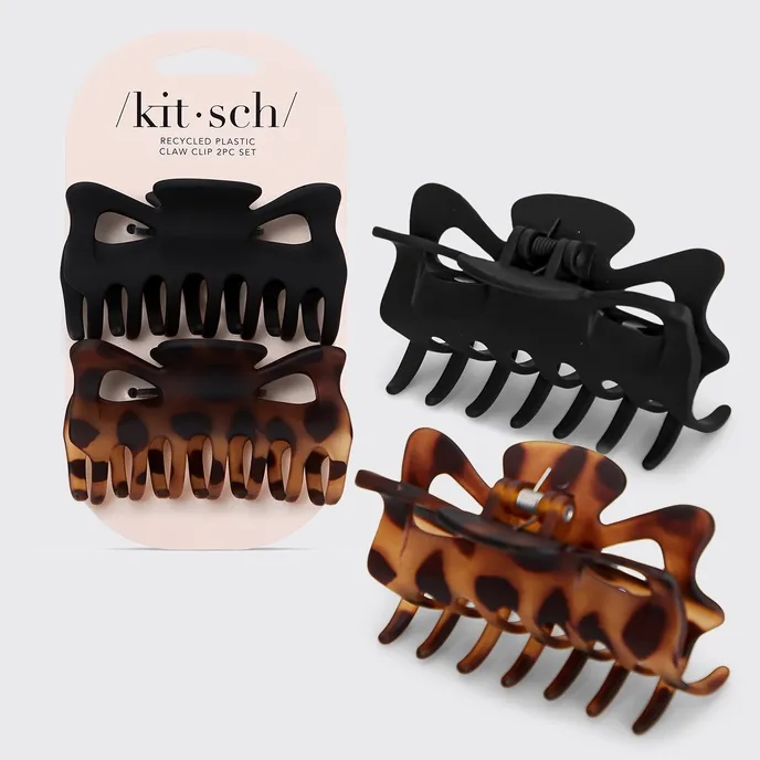 Recycled Plastic Oversized Matte Claw Clip 2pc - Blk &amp;Tort