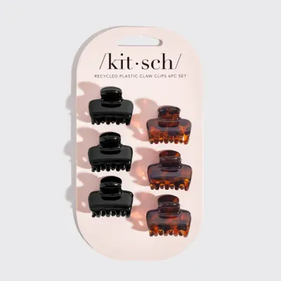 Recycled Plastic Mini Puffy Claw Clips 6pc - Blk &amp; Tort
