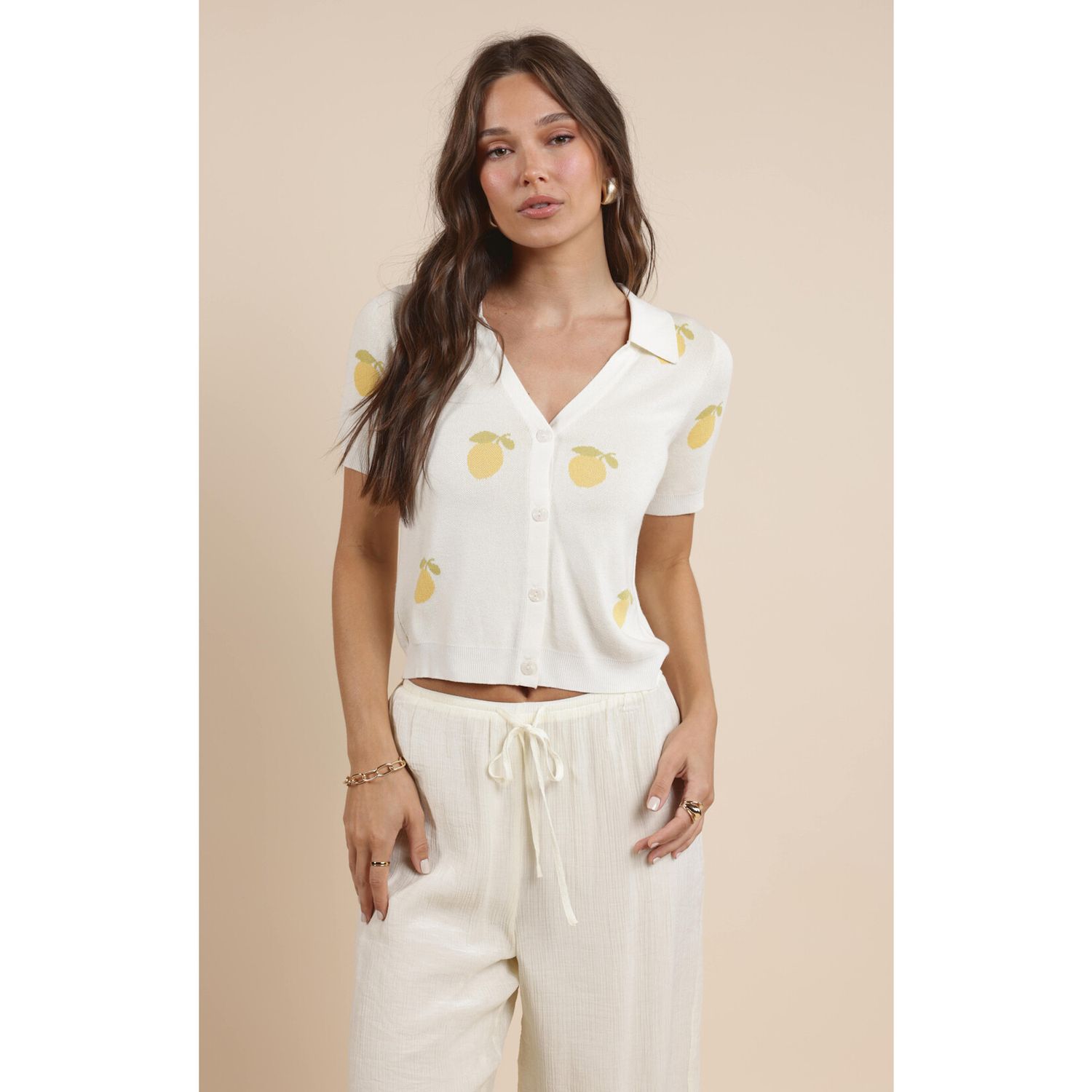 Citron Embroidered Lemons Knit Shirt