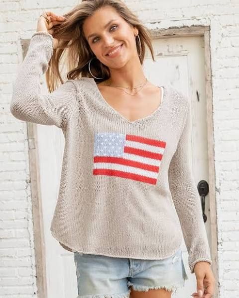 Flag Shirt Tail V-Neck Sweater