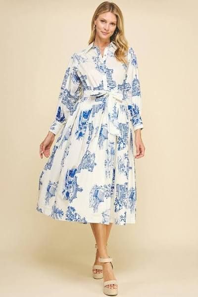 Print Shirt Midi Dress