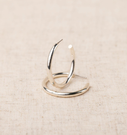 Heather Silver Shiny Large Hoops