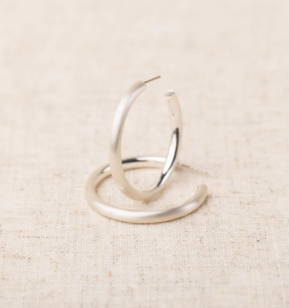Heather Silver Large Hoops